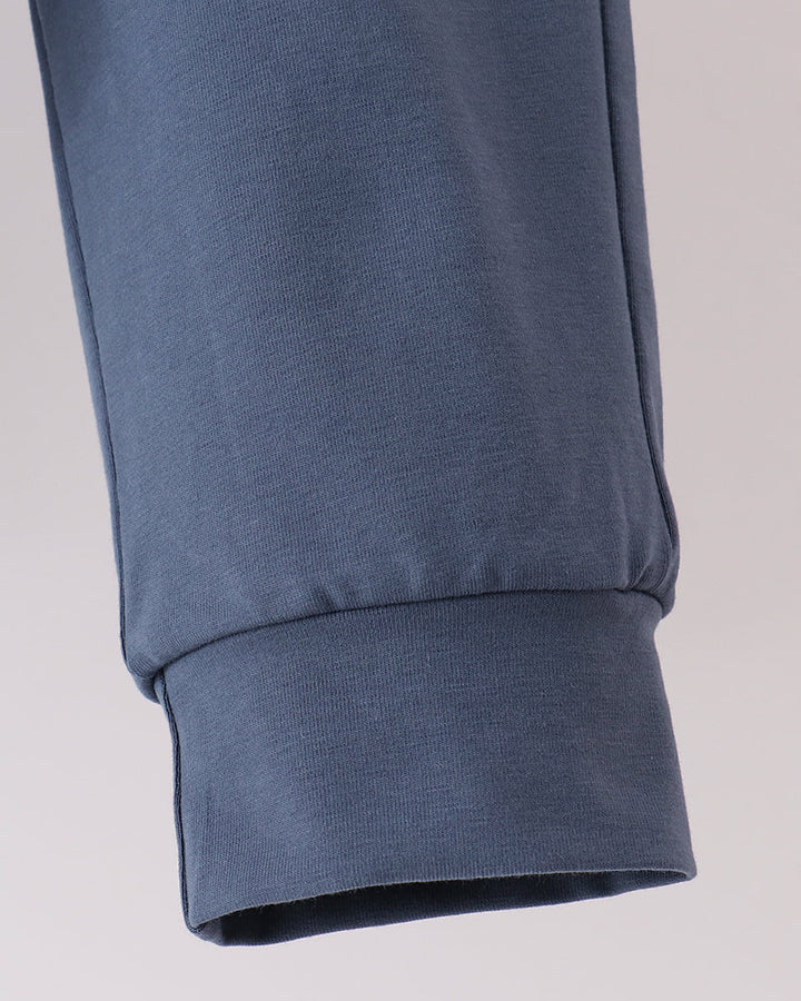 Dark navy jogger pant hem with elastic cuff