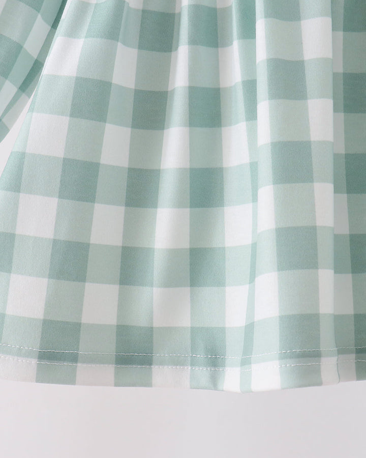 Sage green gingham dress skirt with gathered hem