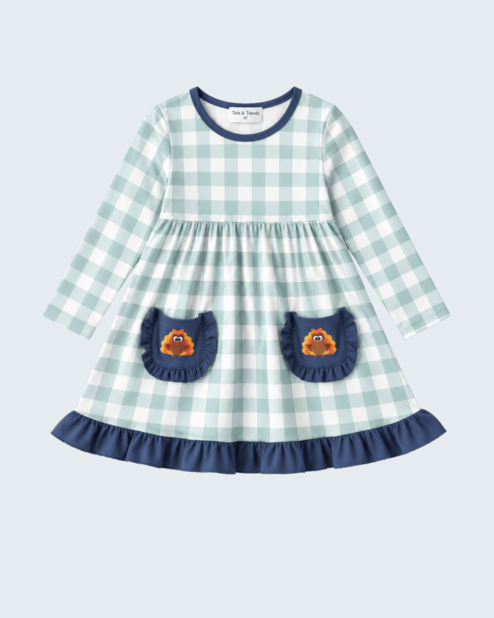 Sage Turkey Embroidered Gingham Pocket Dress