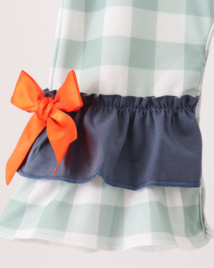 Sage Turkey Embroidered Gingham Ruffle Romper