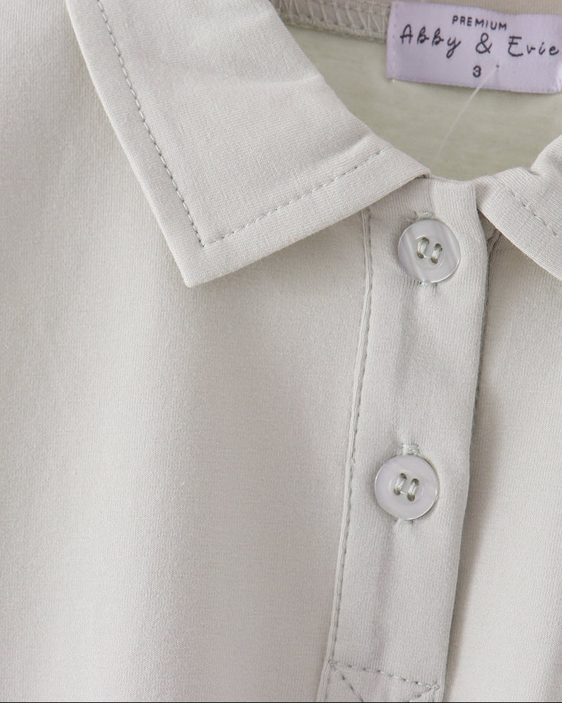 Light sage polo shirt with stitched collar and button placket