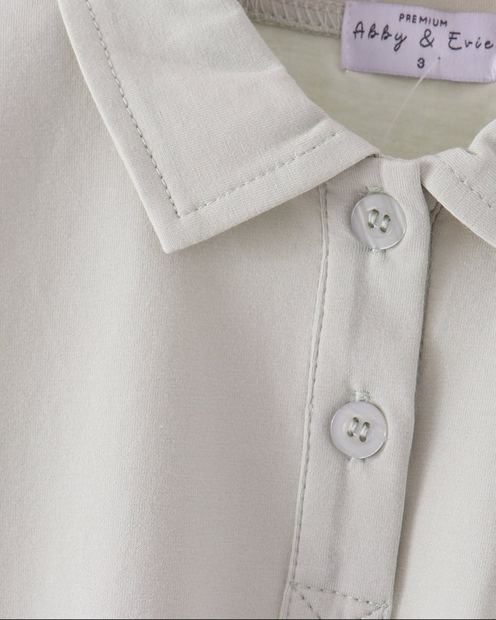 Light sage polo shirt with stitched collar and button placket
