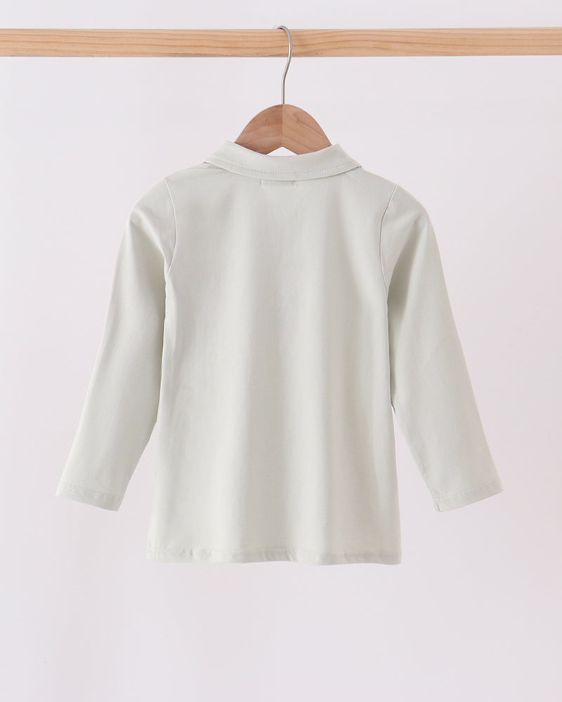 Light sage toddler polo shirt back view with long sleeves