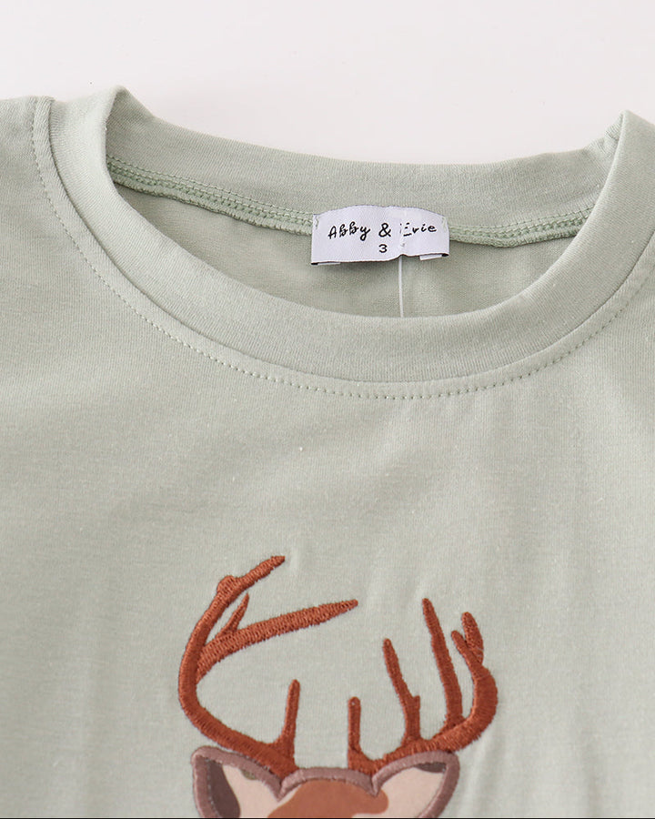 Neckline of a sage green shirt