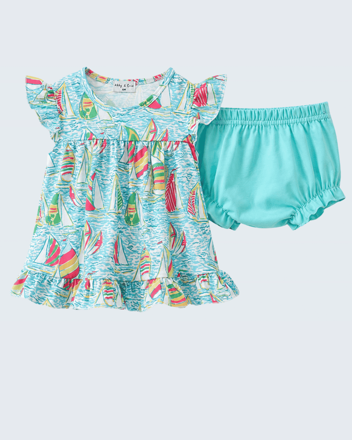 Baby girl Sailboat Print Ruffle Bloomer Set
