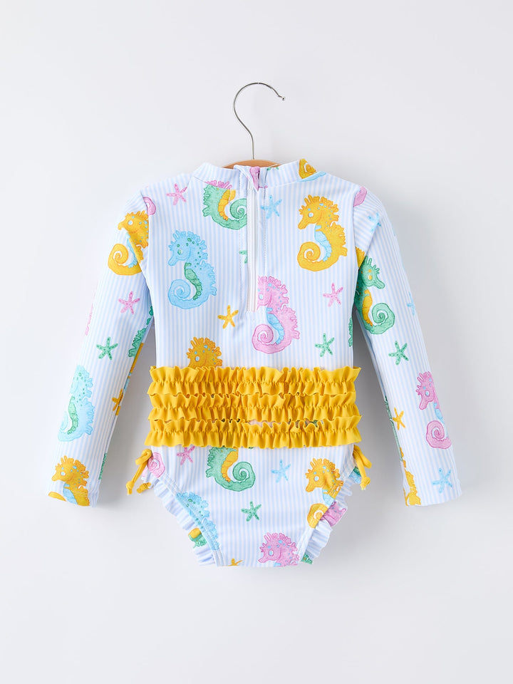 Seahorse Print Ruffle One-Piece Swimsuit