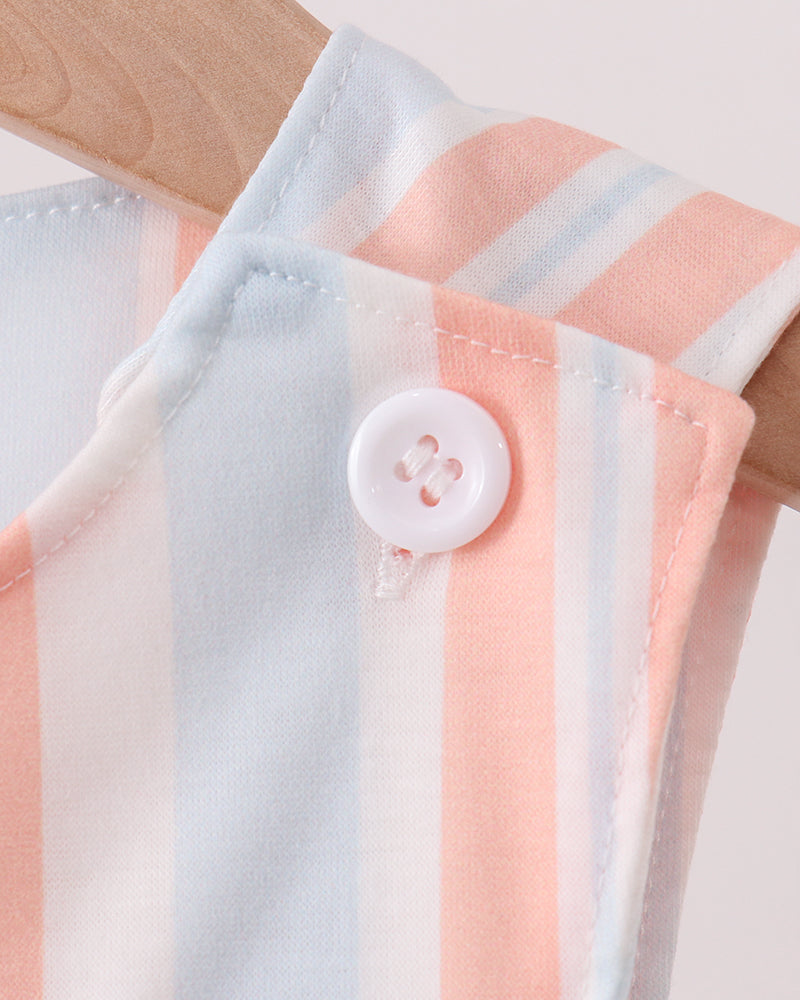 Peach and light blue striped jon jon with buttoned shoulder strap detail