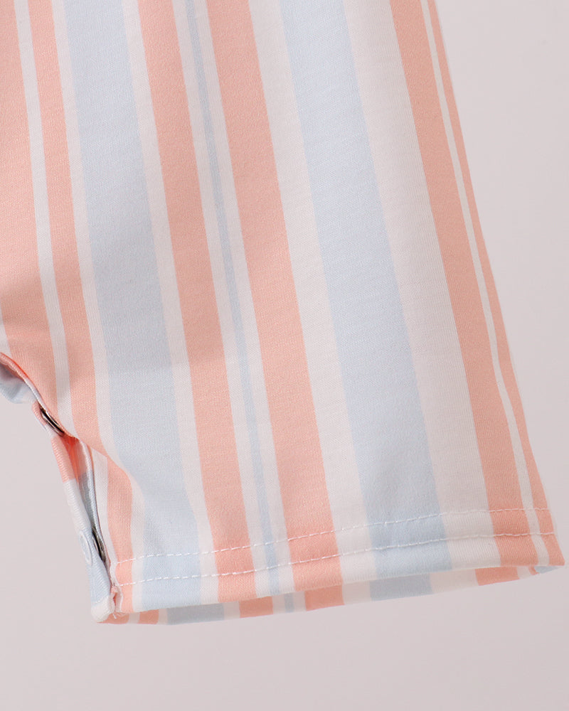 Sleeveless striped jon jon with gathered waistband and stitched leg hem