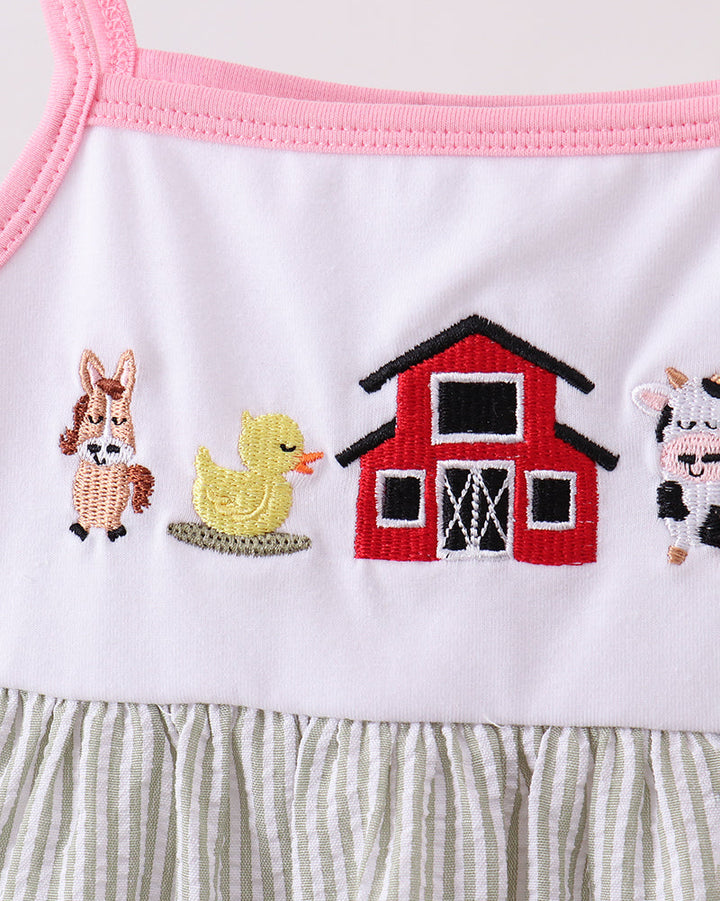 Seersucker Farm Animals Embroidered Ruffle Dress
