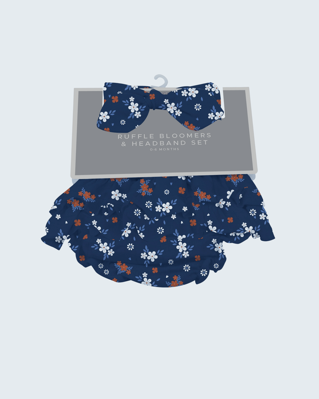 Navy floral bamboo bloomers and matching headband set, bow-tie headband