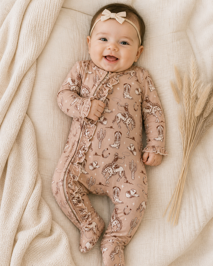 Pink Bamboo Ruffle Zipper Romper