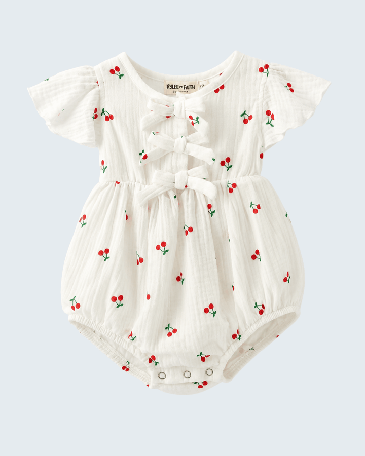 Baby girl white romper with cherry print