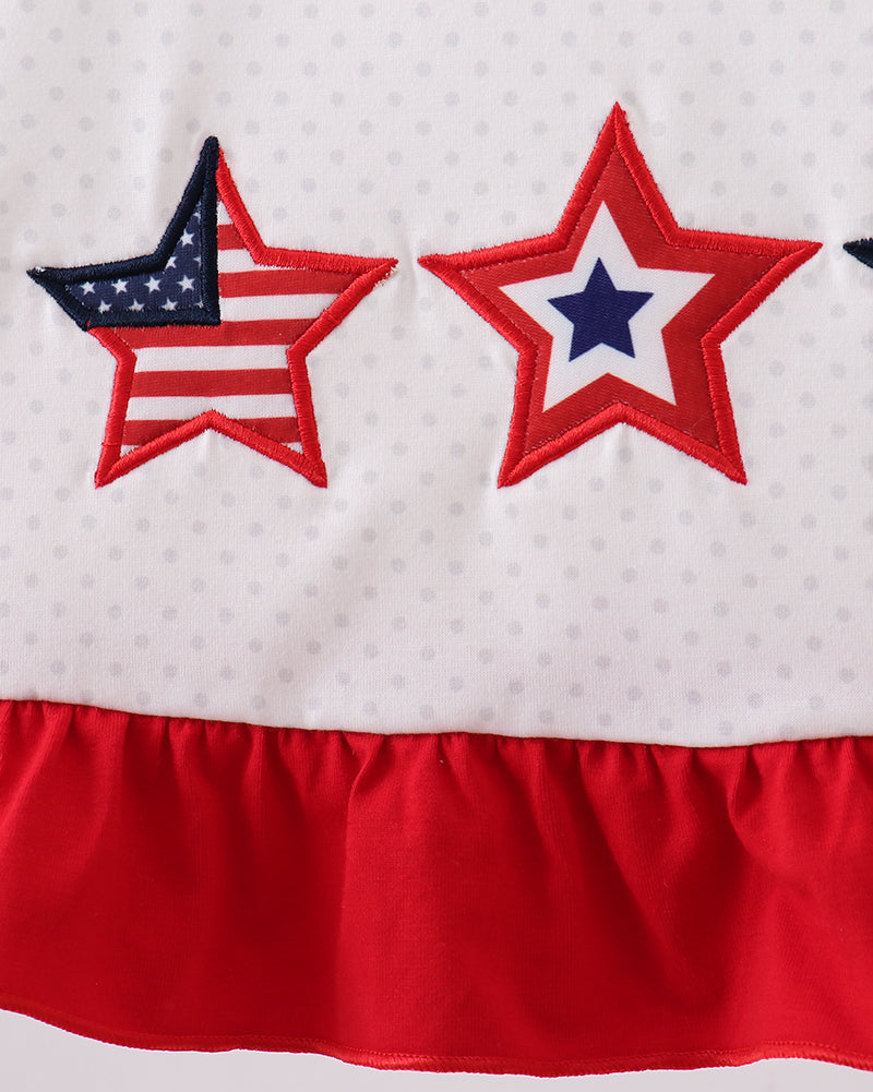 Red, white, and blue star design on a textured fabric background
