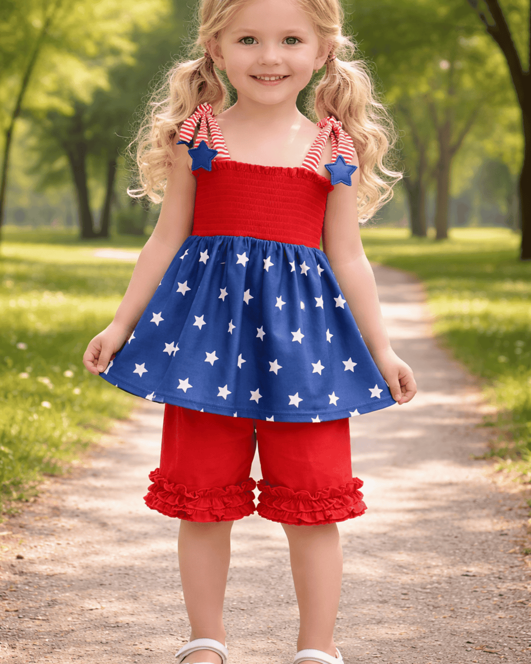 Star Smocked Ruffle Shorts Set