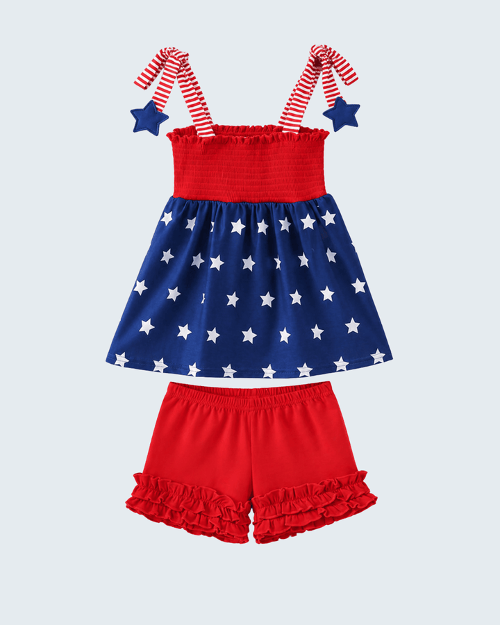 Girls Star Smocked Ruffle Shorts Set