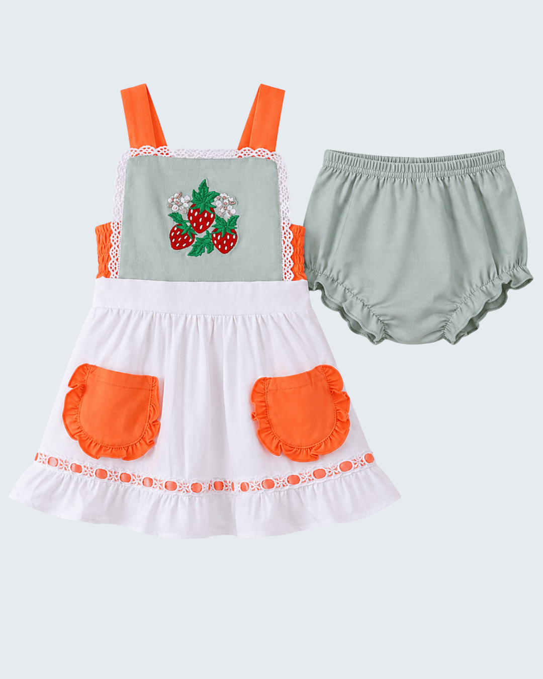 Toddler girl Strawberry Embroidered Ruffle Bloomer Set