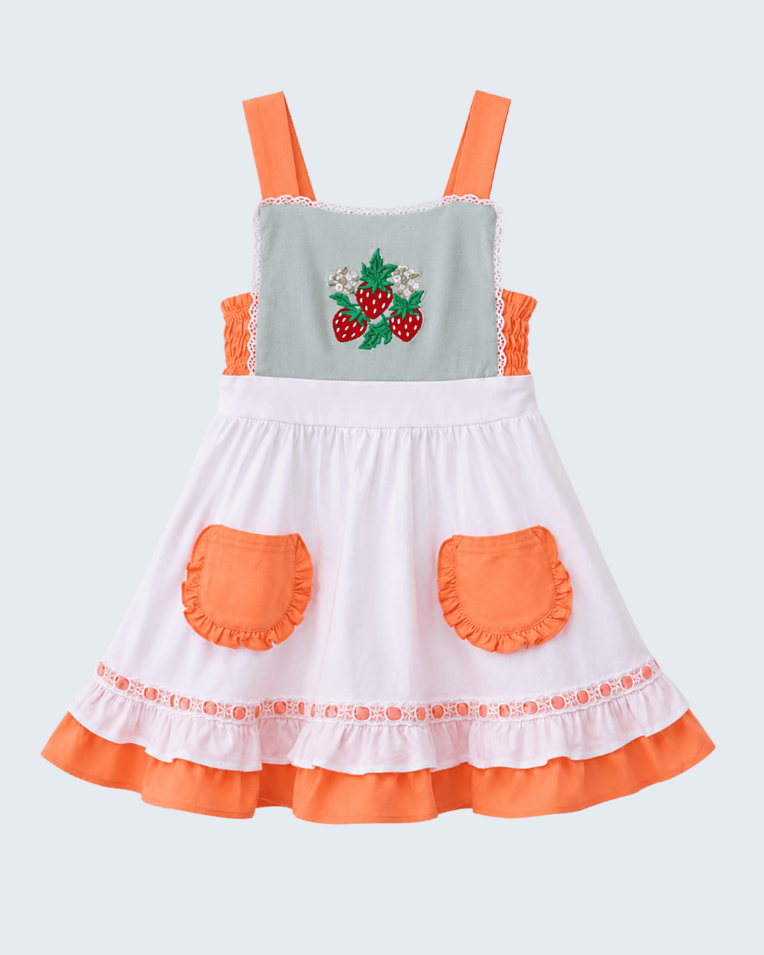 Girls Strawberry Embroidered Ruffle Dress
