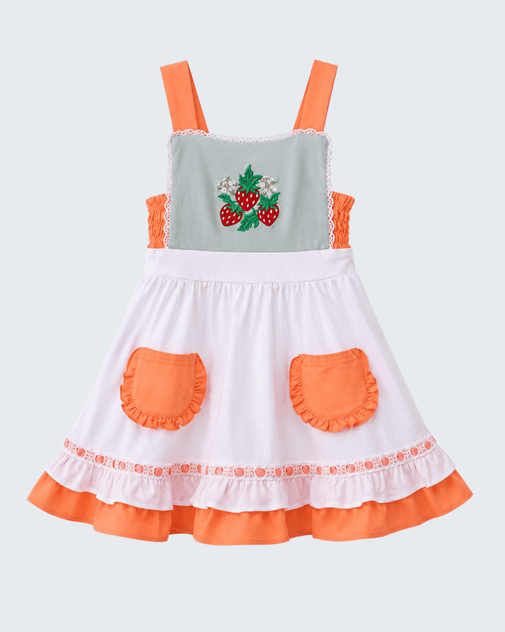 Girls Strawberry Embroidered Ruffle Dress
