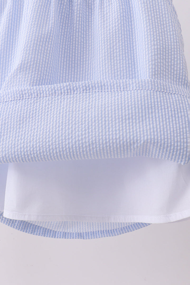 Stripe Bow Fireworks Embroidered Ruffle Dress