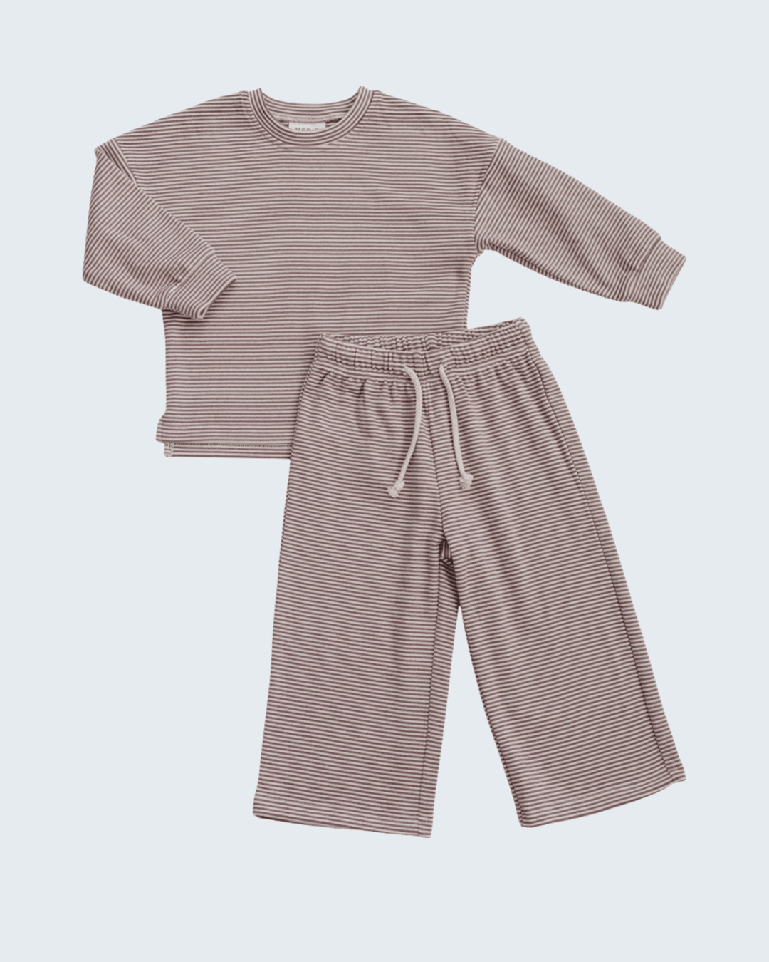 Dusty rose striped long-sleeve lounge top and drawstring wide-leg pants set