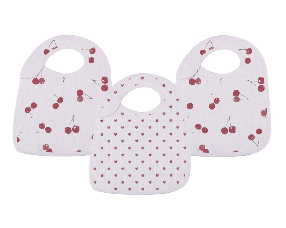 Sweetheart Cherry Hearts Snap Bib 3 Pack
