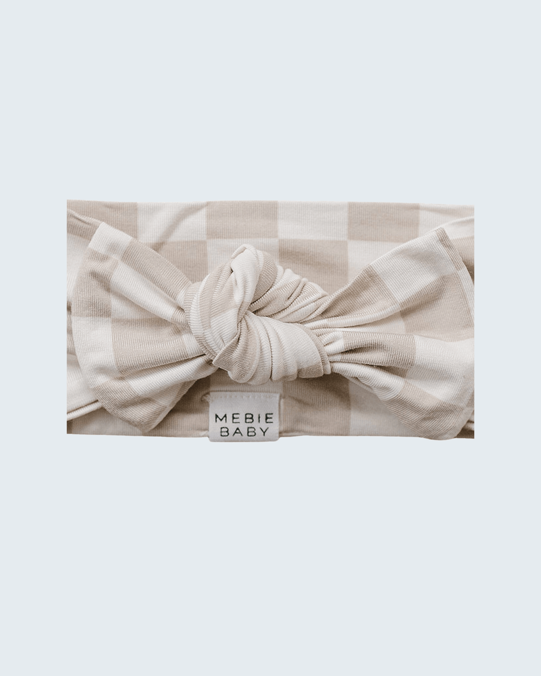 Taupe checkered bamboo head wrap with knotted front