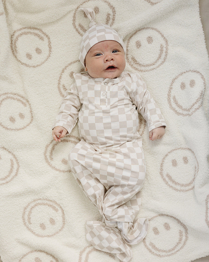 Taupe Checkered Bamboo Newborn Knot Hat