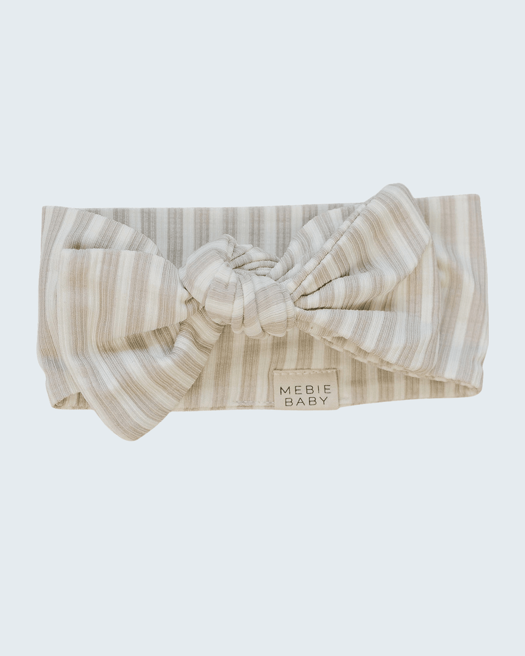 Taupe-and-cream striped ribbed bamboo head wrap with front knot