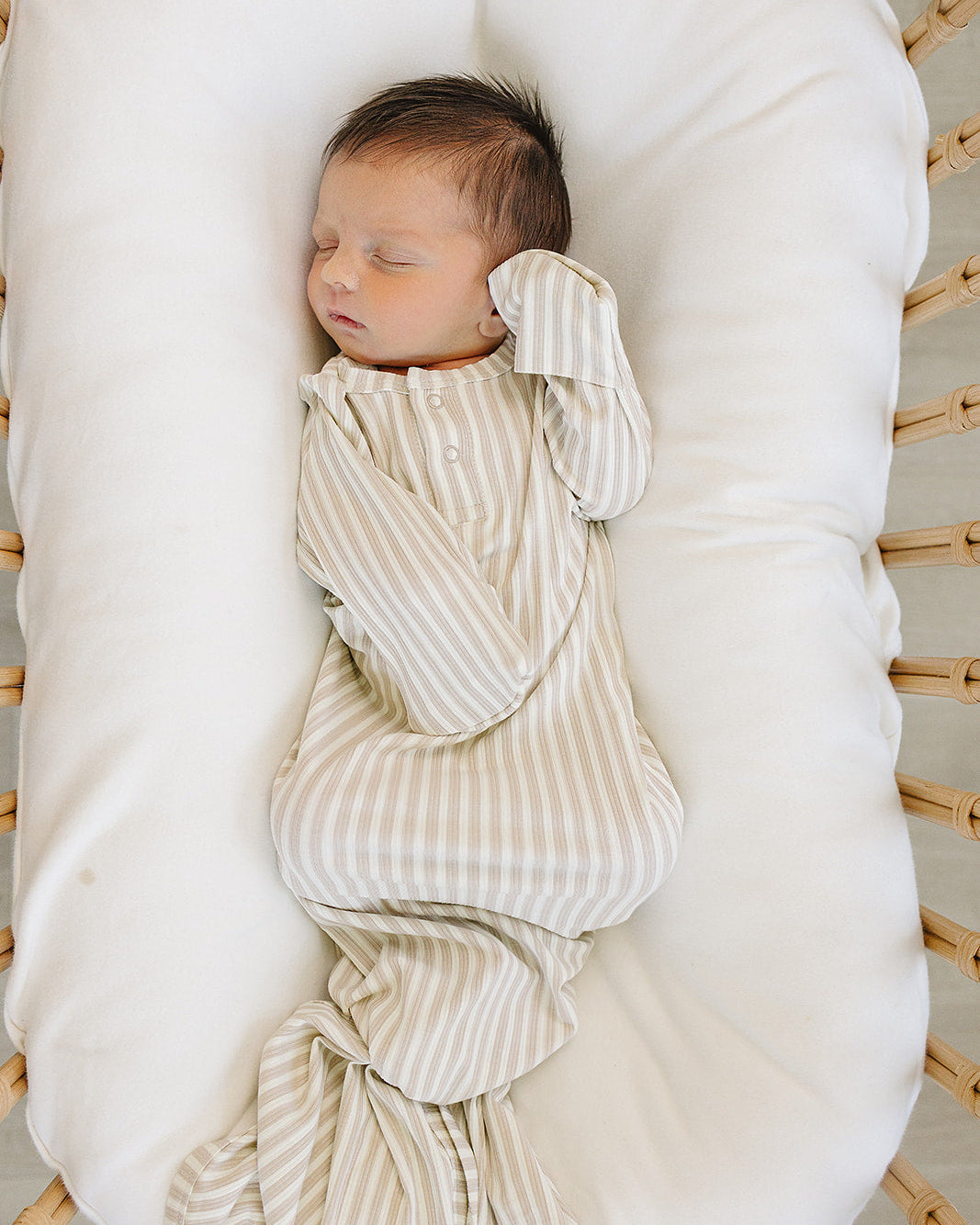 Taupe Stripe Ribbed Bamboo Knot Gown