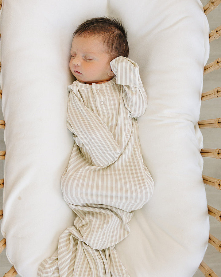 Taupe Stripe Ribbed Bamboo Knot Gown