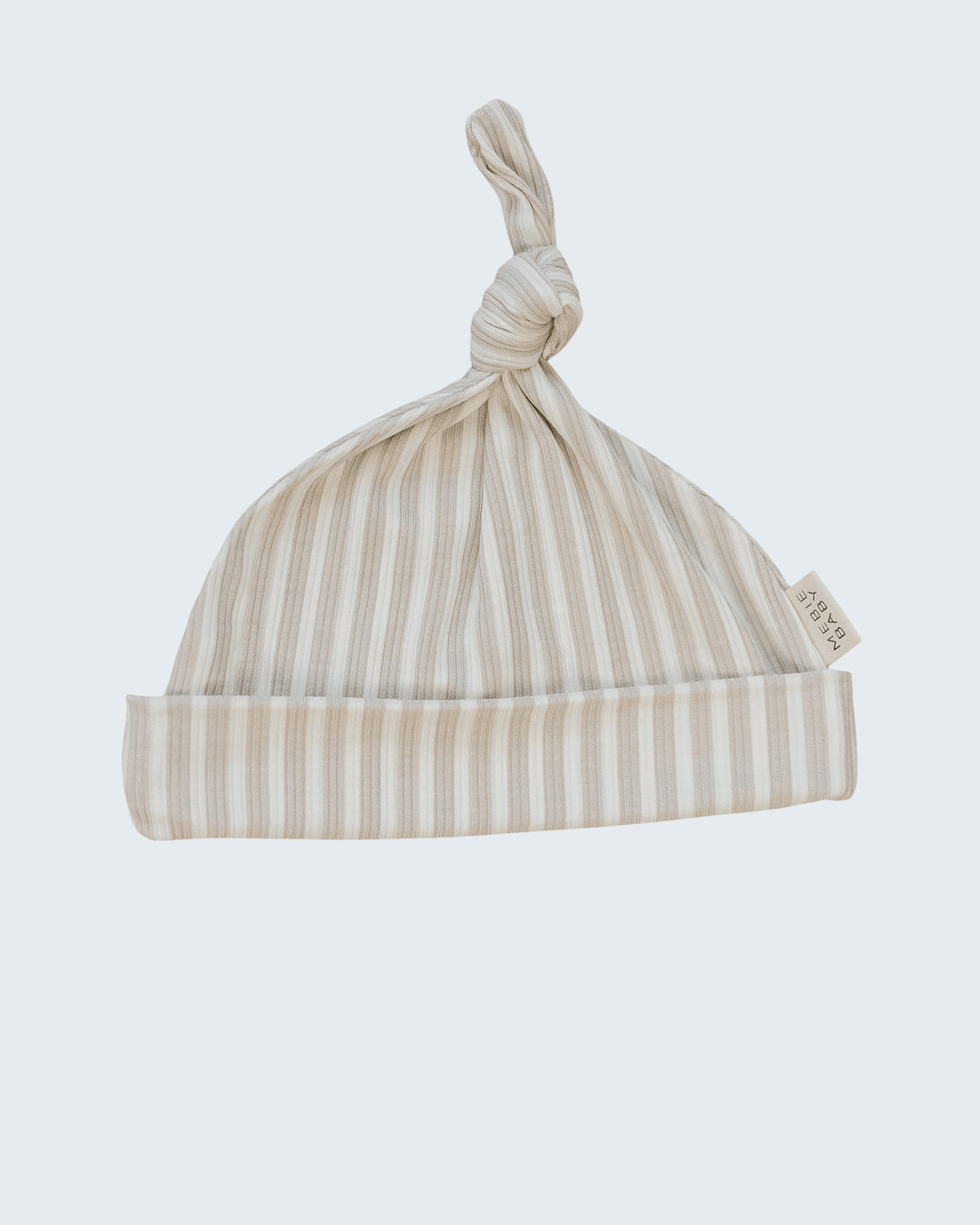 Taupe striped knot hat for newborns