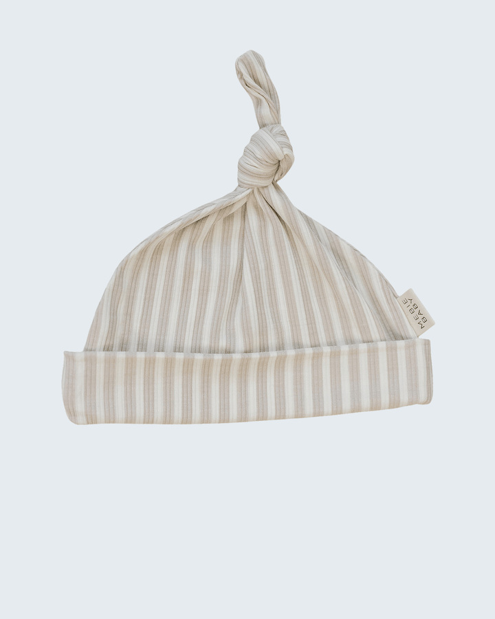 Taupe striped knot hat for newborns