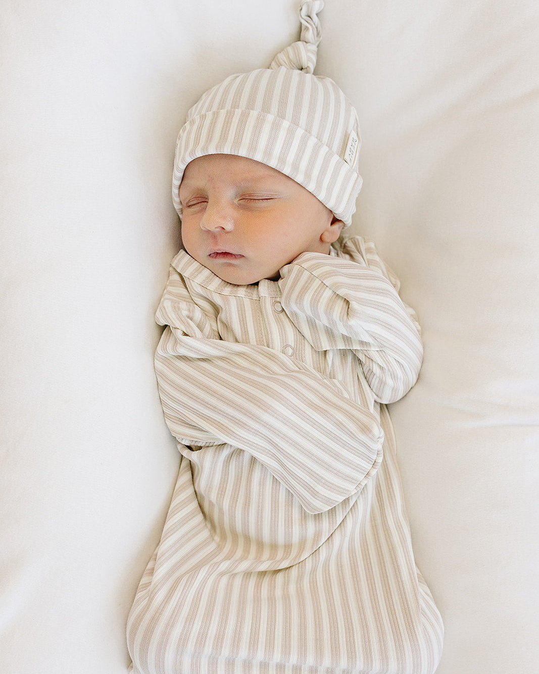 Taupe Stripe Ribbed Bamboo Newborn Knot Hat