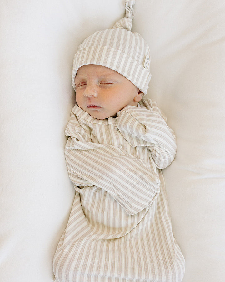 Taupe Stripe Ribbed Bamboo Newborn Knot Hat