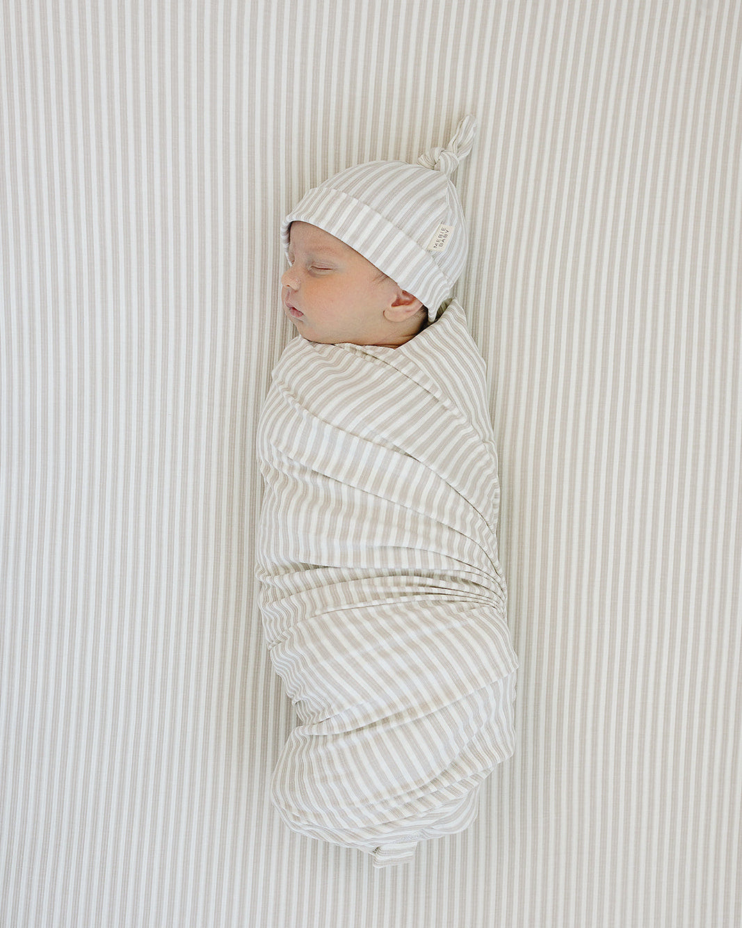 Taupe Stripe Ribbed Bamboo Newborn Knot Hat