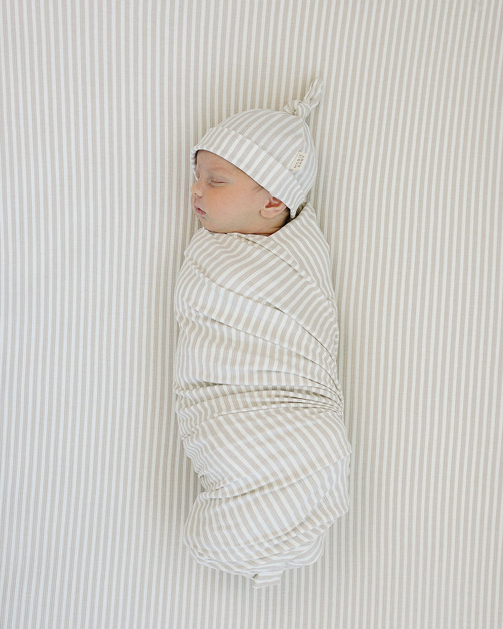 Taupe Stripe Ribbed Bamboo Newborn Knot Hat