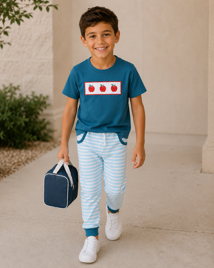 Boys embroidered apple boutique outfit