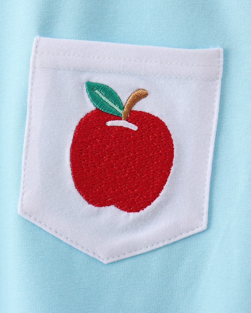 Blue shirt with apple embroidery on pocket