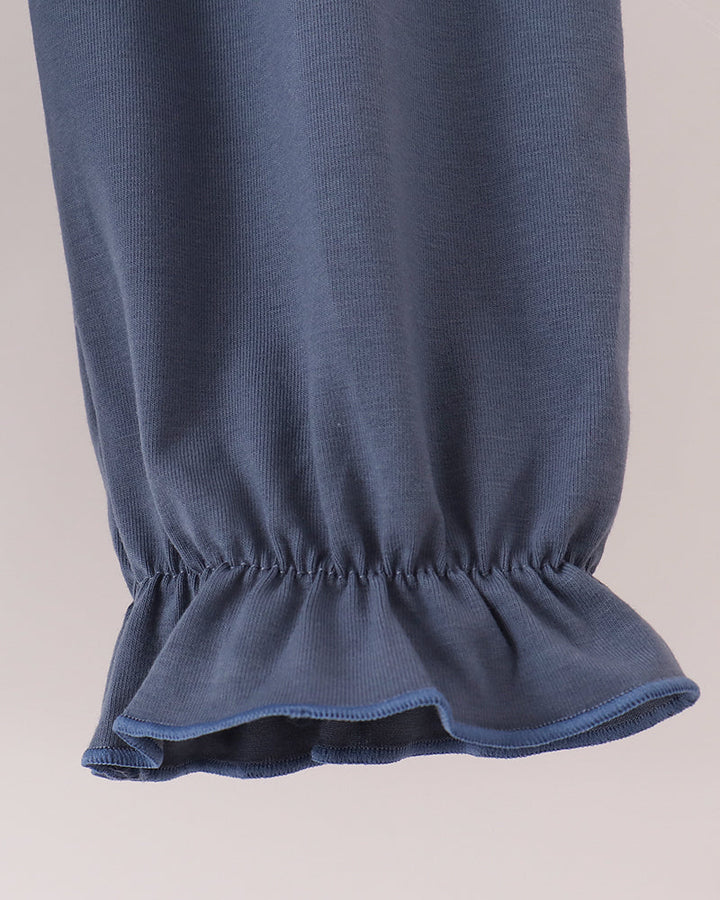 Dark teal ruffle-trim pull-on pants, elastic hem with gathered ruffle cuff