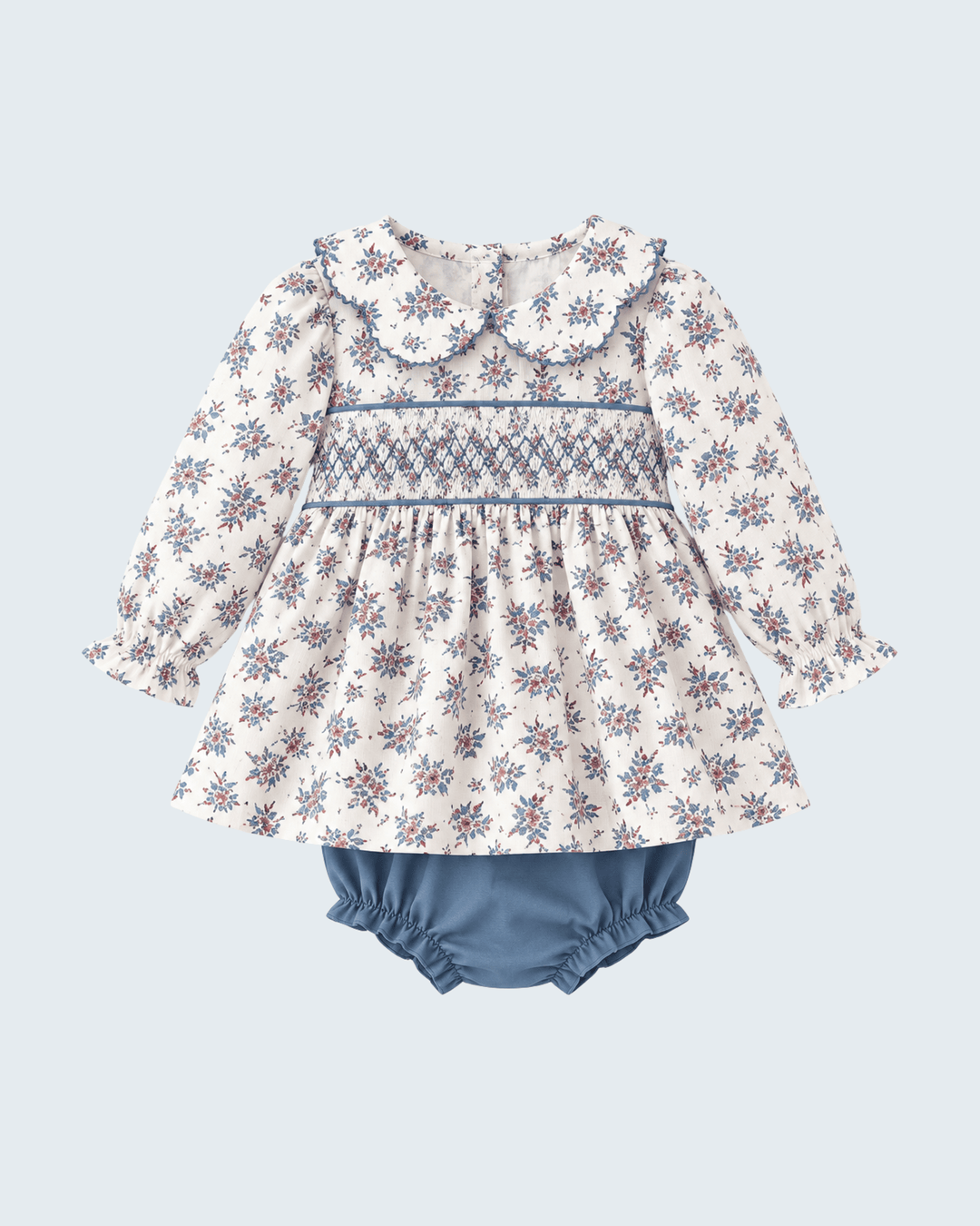 Teal Floral Smocked Bloomer Set