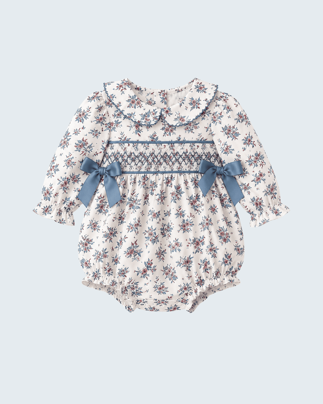 Teal Floral Smocked Bow Bubble