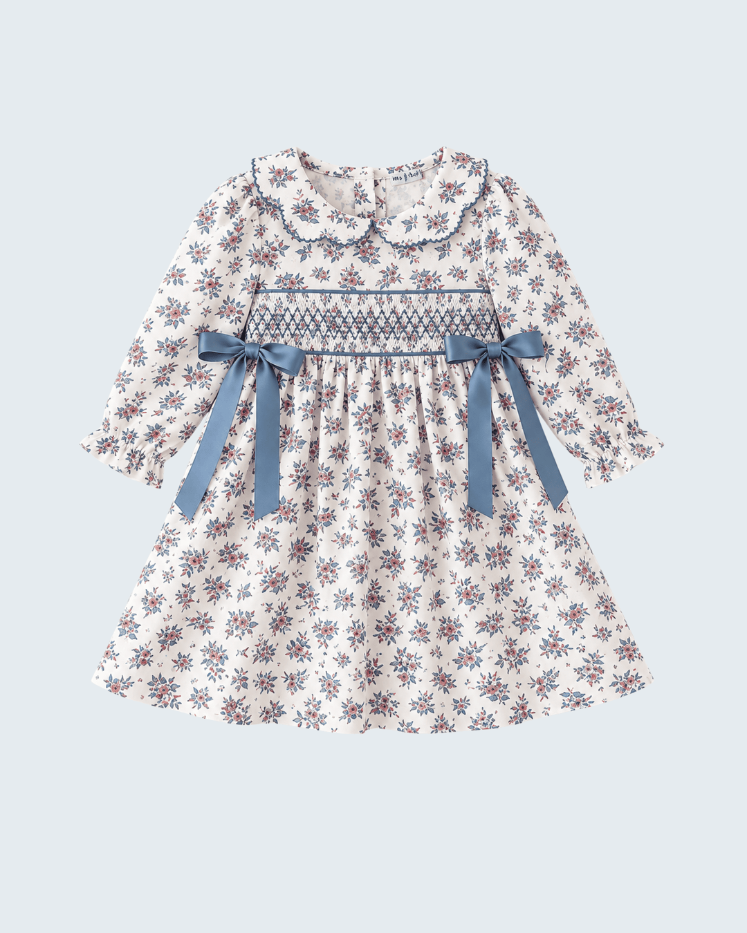 Teal Floral Smocked Bow Girls Dress
