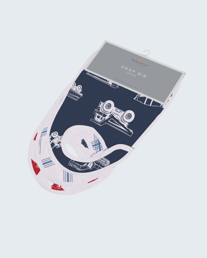 Navy blue pouch with white graphic design on a light gray background