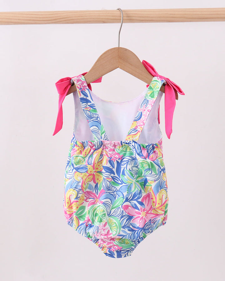 Tropical Floral Print Swimsuit on grey background