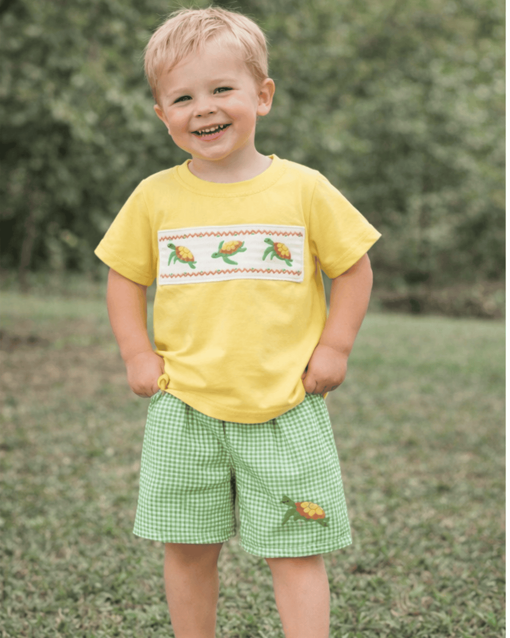 Turtle Print Smocked Shorts Set