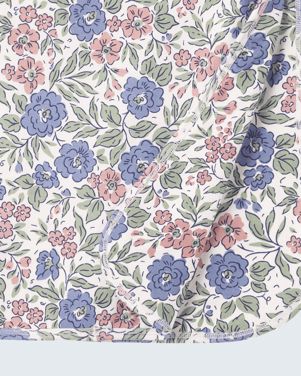 Bamboo baby blanket close-up: vintage floral pattern with stitched edge