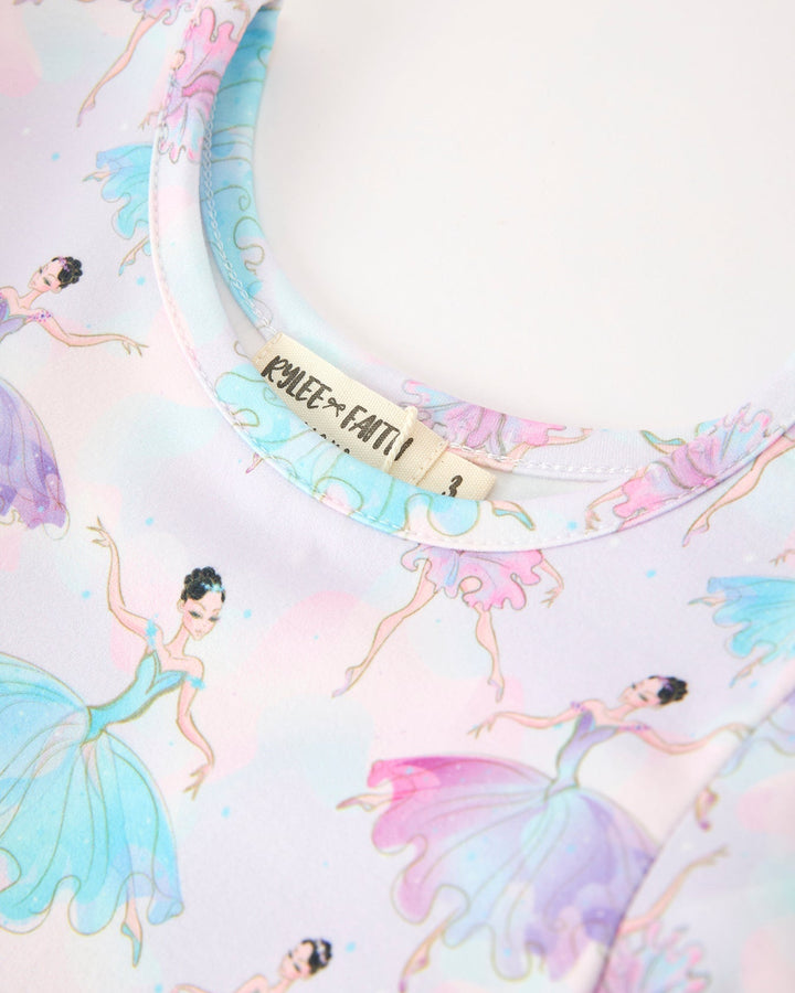 Watercolor Ballet Long Sleeve Twirl Dress on light grey background
