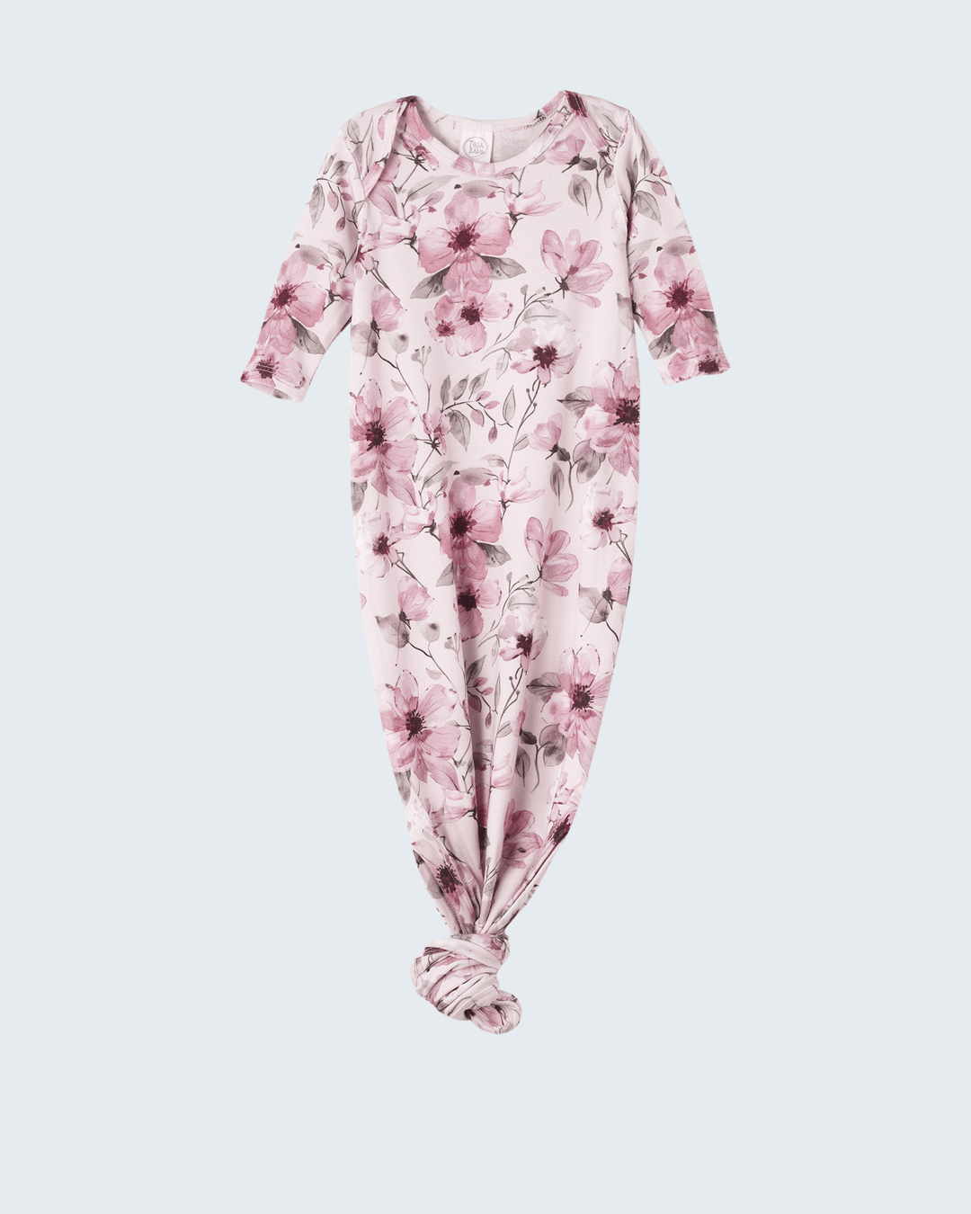 Pink floral long-sleeve gown with knotted bottom