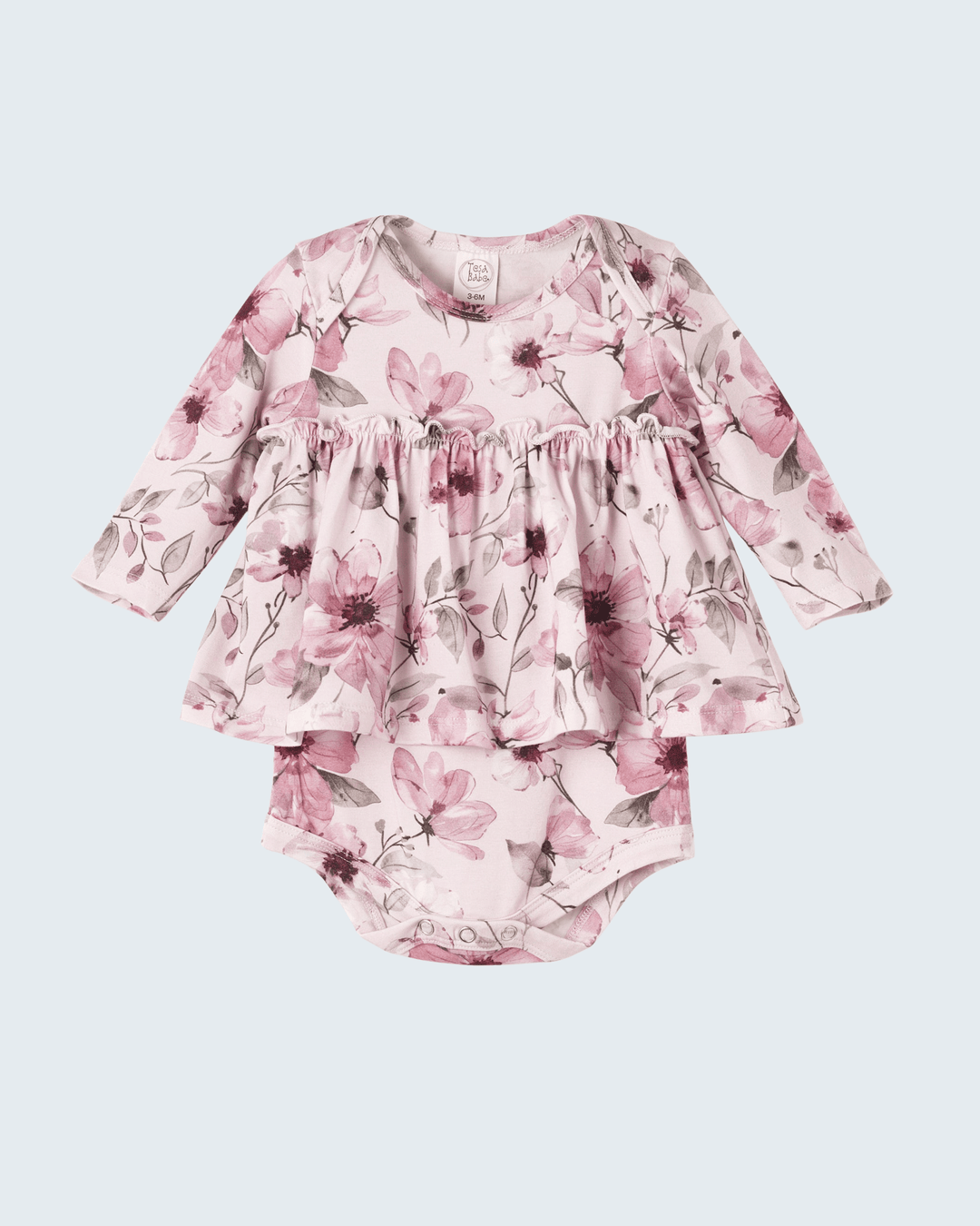 Pink watercolor floral long-sleeve skirted bodysuit