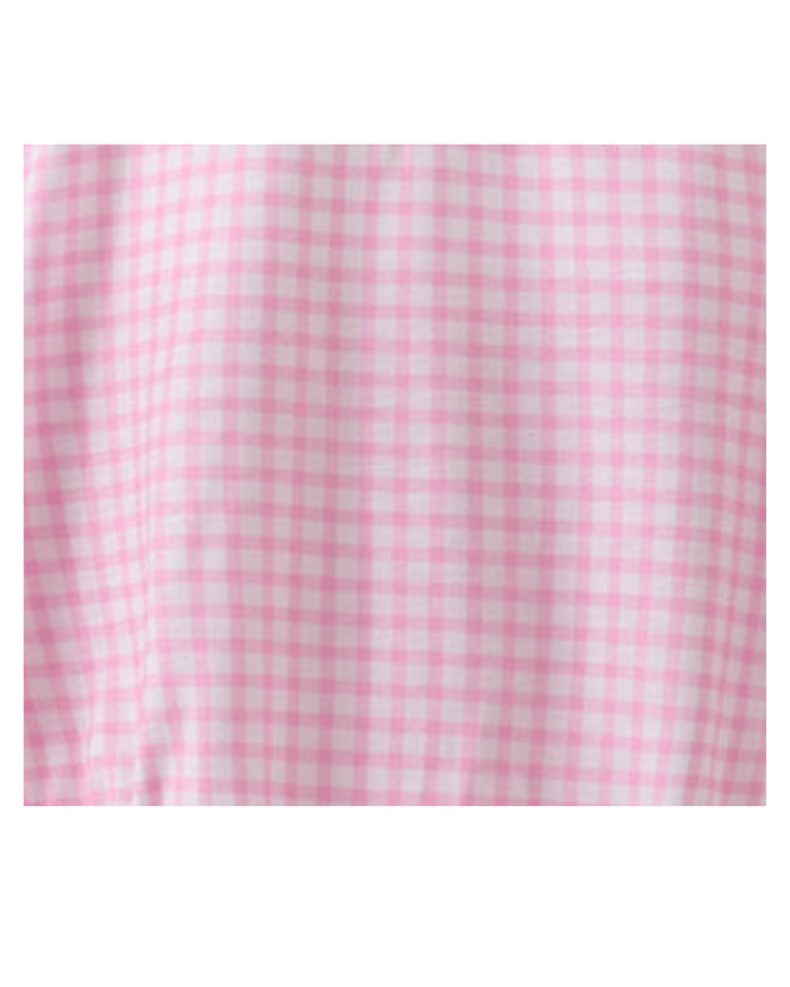 Pink and white checkered fabric on a white background